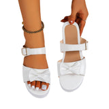 Summer New Thick-Soled Sandals Flat-Soled One-Font Solid-Color Bow-Tie Women's Large Slippers Size