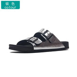 Summer Men Cork Slippers PU Leather Men's Sandals Fashion Flip Flops For Men Black Mule Clogs Slippers Footwear
