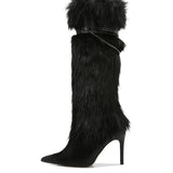 Breakj Boots New High Heel Boots Pointed Niche Metal Chain Pedal Stiletto Shoes Large Size Boots