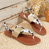 Size Women's Shoes In Summer, One-Word Buckle, Round Head, Flat Bottom, Leopard Print Sandals From