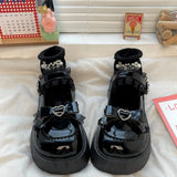Sweet bow Lolita shoes Cute heart platform shoes summer retro Mary Janes Japanese soft girl uniform high heel pumps women's