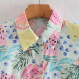 Women Fruit Printing Raglan Sleeve Short Shirt Female Patch Pocket Blouse Casual Lady Loose Tops Blusas