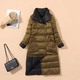 New Autumn Winter Women Double Sided Ultra Light Long Down Coat 90% White Duck Down Parkas Warm Snow Plaid