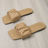 Large-Size Slippers For Women's New Summer 2024 Korean Version Of Fashionable Pleated Sandals With Square Head