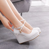 Breakj Cm Fashion Thick Bottom Slope Single Shoe Round Head Height Waterproof Slope Heel Buckle Heel Women's