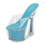 Breakj New Korean Version Of The Nightclub Car Model Shoes Super High Heels Thick Heel Waterproof Platform Sandals Transparent Crystal