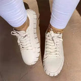Platform Sneakers Woman Mixed Color Canvas Shoes Ladies Lace Up Casual Flat Female Comfort Round Toe Vulcanized Plus