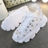 Rhinestone Wedge Sneakers Women Trainers Dames Chunky Platform White Casual Shoes Woman chaussures