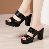 Sandals And Slippers Women's Summer 2023 New Waterproof Table Thick Soles Thick Heel Slippers Large Size Lacquered Leather