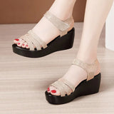 Heel Fish Mouth Sandals Women's Summer 2023 New Muffin Soles One-Word Buckle Sandals Large Size Comfortable Soft Soles Mother