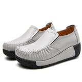 Breakj And Autumn New Heel Bean Shoes Snail Shoes Female Cow Skin Thick Sole Shoes Mother Slope And Rocking Loose Cake