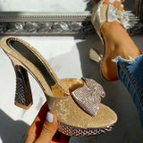 Fashion Female Bowknot Sexy Slippers 2022 Summer Slippers Women Platform Crystal Thick High Heels Shoes