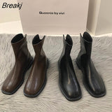 New Square Toe Women Ankle Boots Fashion Back Zipper Ladies Casual Short Boots Flats Heel
