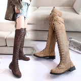 Over-Knee Boots Round Head Low-Heeled Side Zipper Large Size Boots Size 43 Strapped Women's