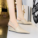 Breakj Retro Fashion High Heel Wedge Deep Head Shoes Hollow Out Back Trip Belt Sandals High Heels Women's