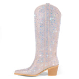 Breakj New Pointed Thick Heel High Boots Women's Plus Size Fashion Hot Drill Sleeve Women's