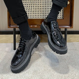 Breakj Men's Casual Leather Shoes Male Round Head British Patent Leather Breathable Men's Shoes Business Dress Wedding Groom Shoes