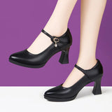 Cheongsam Performance, Catwalk Training, Single Shoes, Women's Leather, Thick Heels, Comfortable Middle Heel, Soft Soles, Mother's Work