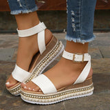 Breakj Spring And Summer Women's Large Size Hemp Rope Bottoms Thick-Soled Women Sandals Lady Buckle Slope And Fish Mouth Women