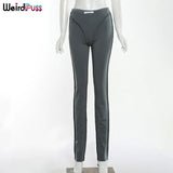 Puss Striped Patchwork Pencil Pants Women Skinny Elastic High Autumn Leggings Trousers Streetwear Casual Wild
