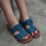 Women Summer Orthopedic Sandals Women Car Line Slides Open Toe Sandals Breathable Leather Casual Female Platform Retro