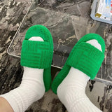 Star Fall Winter Large Size Towel Velvet Warm Plush Slippers Outer Wear Green Thick-solded Embossed Women's Casual