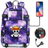 Anime ONE PIECE Schoolbag USB Charge backpack plugged into the headset cord backpack for boys and girl men women travel