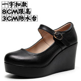 Breakj 8CM High Heel Heel Leather Shoes 3CM Thick Waterproof Table Comfortable Loose Cake Shoes Round Head Light Magic Stick Single Shoes
