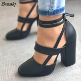 Women's Pumps Plus Size 35-43 Women Gladiator Summer High Heels for Party Wedding Shoes Thick Heels Fashion Lace-up Female