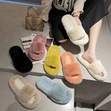 Style Fur Slippers Girls 2023 Autumn And Winter New Furry Home Flat-Soled Plush