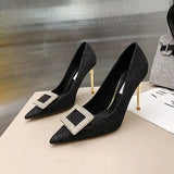 Heels Women Shoes 2023 Spring Pumps Slip On Bling Bling Pointed Wedge Latest Shallow Mouth Sandals Ladies All-Match