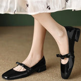 Retro Low Heel Thick Heel Bow Mary Jane Shoes Female Autumn 2024 New Patent Leather Shallow Mouth College Wind Single