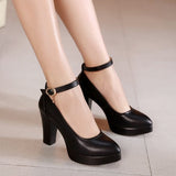 Leather shoes Women Round Toe Pumps Sapato feminino High Heels Shallow Fashion Black Work Shoe Plus Size