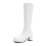 Women Patent Leather Boots 2021 Autumn Winter High Heel Platform Mid Calf Boots For Women Colorful Fashion Light PU