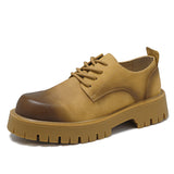 Breakj Leather Shoes Men's Platform Height Retro Single Shoes 45 Men's Plus Size Business Round Leather Shoes