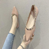 Shoes Women's 2023 New Shallow Riveted Bean Shoes Women's Pointed Flat-Soled Shoes Korean Version Ballet Ladle Shoes Boat