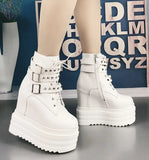 Wedges Rivet Ankle Boots Thick-Sole Waterproof Platform Muffin Womens Boots Super High Heels Women Boots Increase