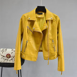 Women Autumn Pu Faux Soft Leather Motorcycle Zipper Jacket Coat Female Turndown Collar Slim Biker Coats Basic