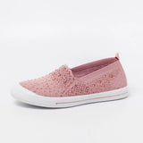 summer sneakers Ladies Shoes Flat Loafers Crystal Fashion white Bling Sneakers knit Slip On Breathable Casual