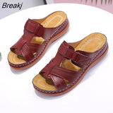 Summer Fashion Women's Hollow Out Wedge Sandals Platform Half Opened Toe Slippers Womens Shoes Comfort Plus Size