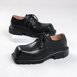 Breakj 2023 Spring New Leather Shoes Men's British Style Versatile Black Round Head Square Head Big Head Overalls Leather Shoes