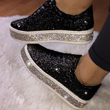 Women Glitter Flat Sneakers Casual Female Mesh Lace Up Bling Platform Comfortable Plus Size Vulcanized Shoes