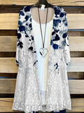 Women Summer Office Casual Long Loose Coat Elegant Floral Print Cardigan Spring New Three-quarter Sleeve Loose Tops