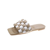 New Woman Flats Slippers Fashion Weave Grid Open Toe Shoes Designer Outdoor Bohemian Female Slides Shoes Sandals Women