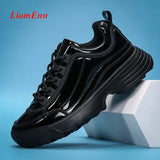 Spring Leather Chunky Sneakers Women's Sports Shoes Ladies Thick White Black Sneakers Women Tennis Vulcanized Shoes