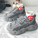 Women's Chunky Sneakers Thick Bottom Platform Vulcanize Women Shoes Fashion Casual Lace Up Running Shoes Woman Female