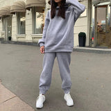 Piece Set Print Oversize Fleece Women's Set Sport Casual Tracksuit Winter 2020 Female Hooded Long Sleeve Hoodie Pants