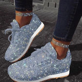 Sneakers Women Shoes 2021 Autumn Mesh Flats Casual Vulcanized Shoes Female Lace Up Bling Platform Footwear Plus Size