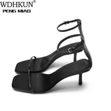 Women's Sandals 2021 Sexy Square Head Strap High Heels Basic Shoes Casual Party Pumps Female Fashion Summer Size