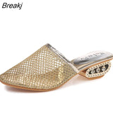 New Spring Summer Slippers Female Middle Fashion Thick Hollow Mesh Sandals Slip Simple